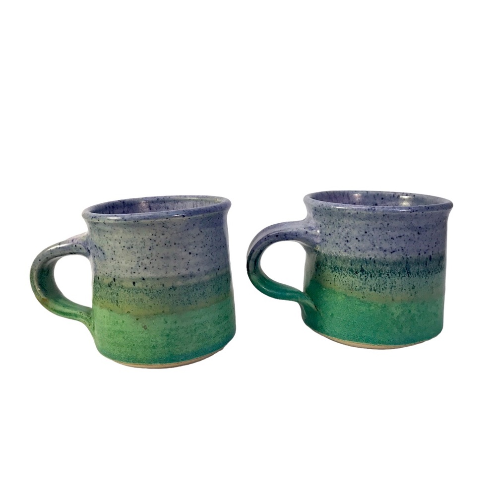 2 Purple Green Speckle Ombré Art Pottery Coffee Cups Mugs Signed Martha 1988 - Picture 7 of 14